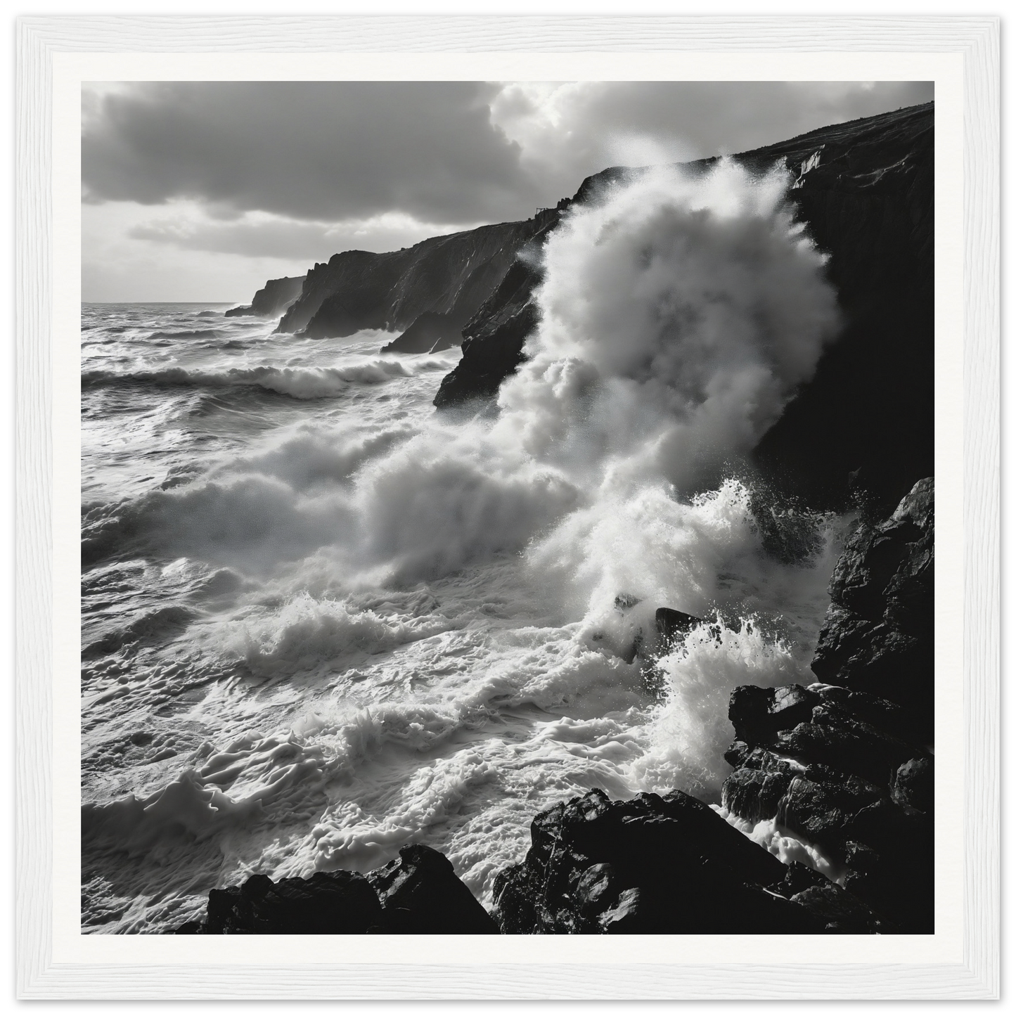 Powerful ocean waves crashing on rocky cliffs for Ocean’s Untamed Poems special edition art™