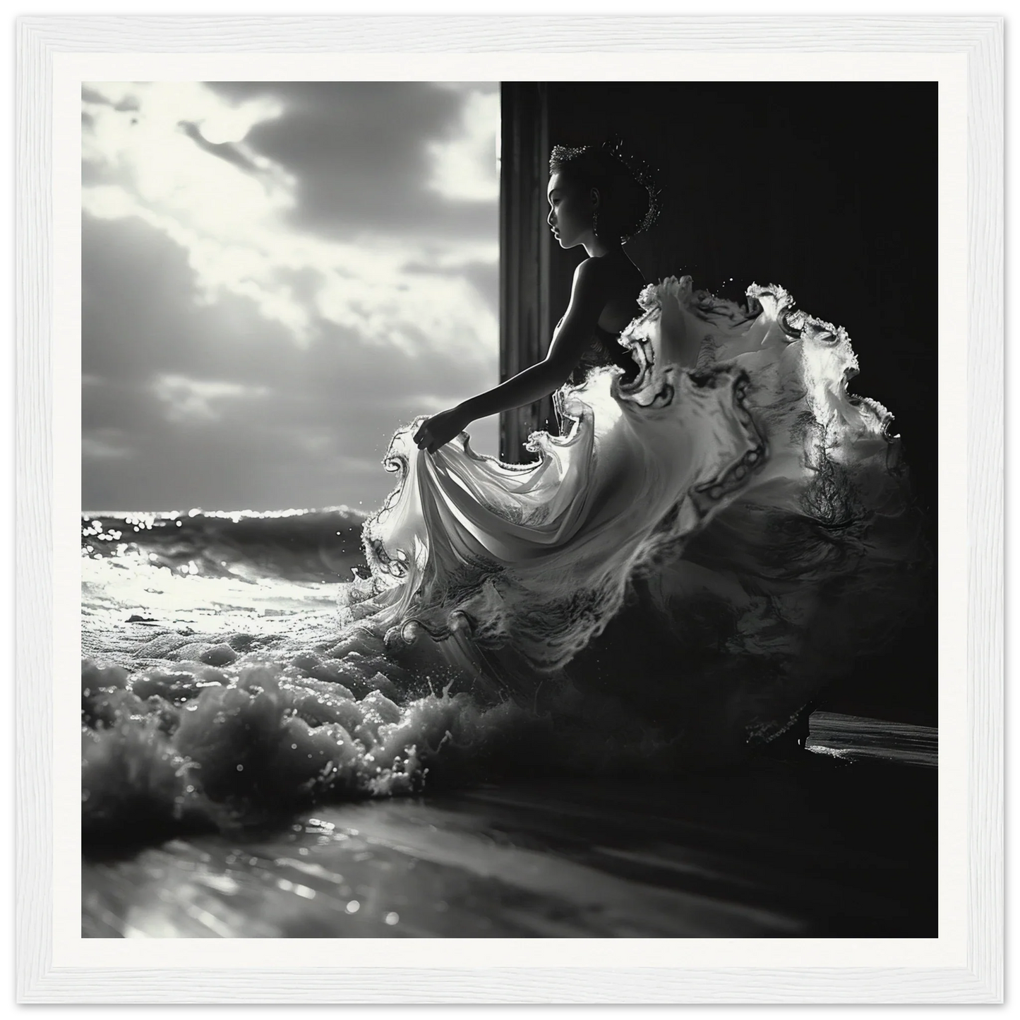 Flowing white fabric in silhouette from Seas Dream Salutations special edition art™
