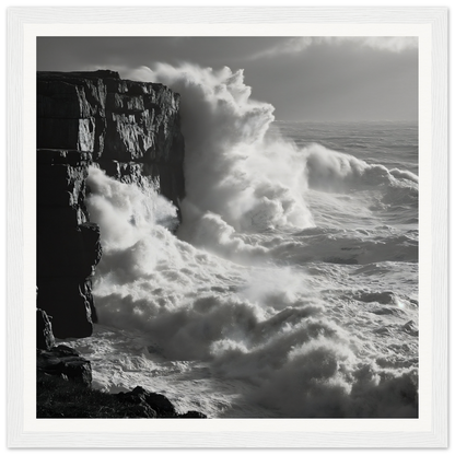 Powerful ocean waves crash on cliffs in Shattered Liquid Symphony special edition art™