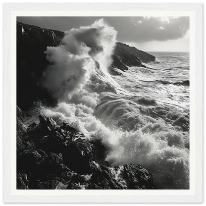 Powerful ocean waves crash against cliffs in the Sinous Tidal Symphony art piece