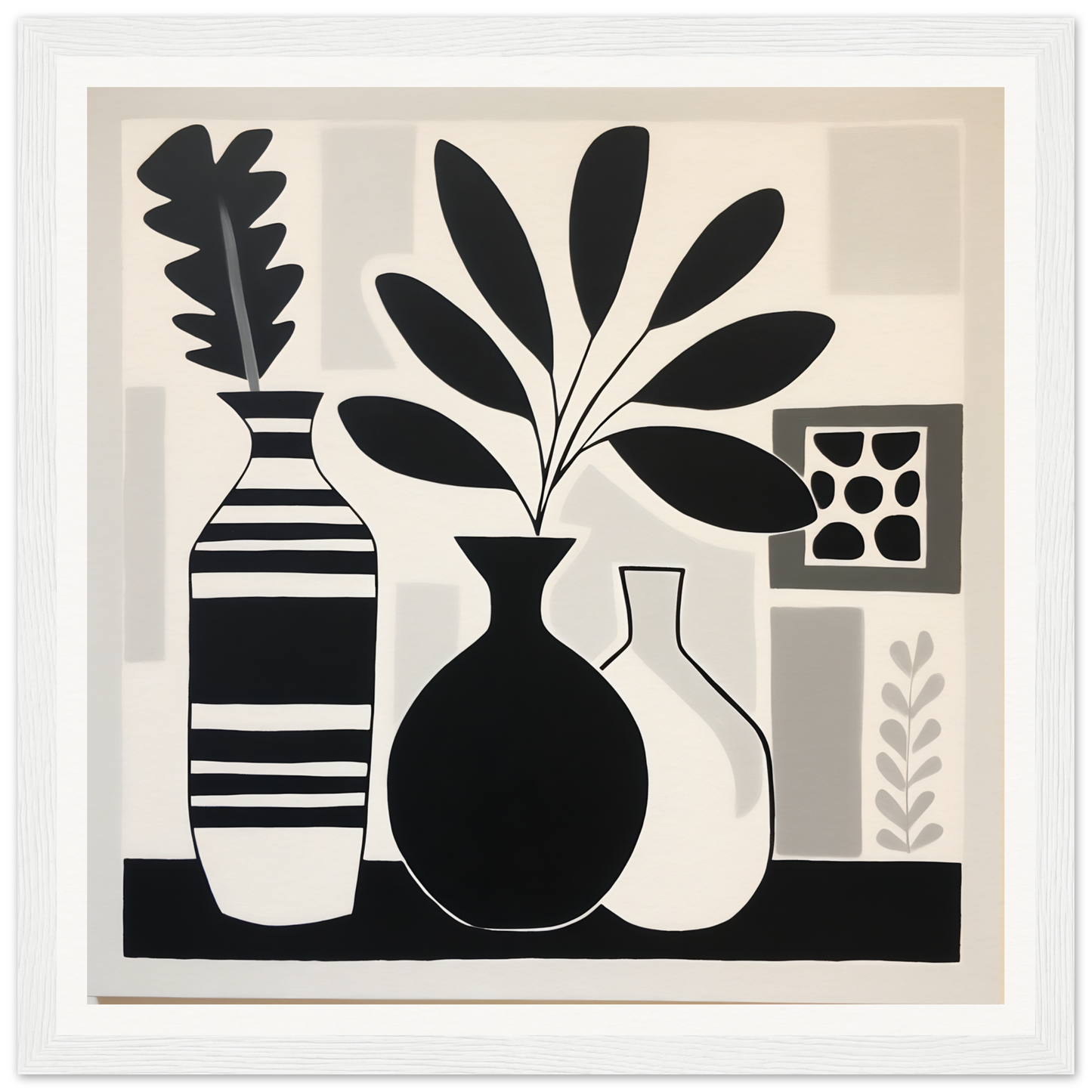Black and white still life art of vases with plants for Stillness Serenade Meditations