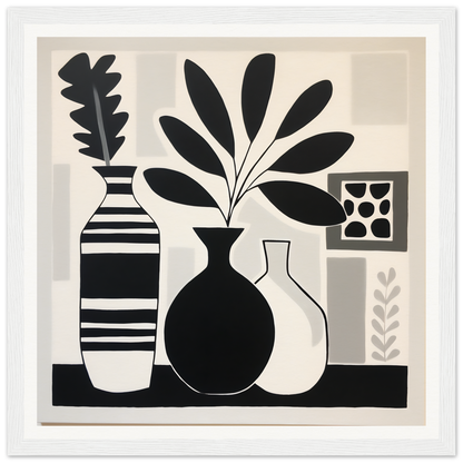 Black and white still life art of vases with plants for Stillness Serenade Meditations