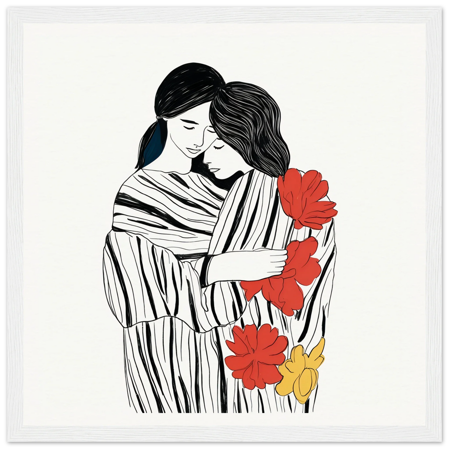 Line drawing of two people embracing with flowers, perfect for Tender Embrace Symphony