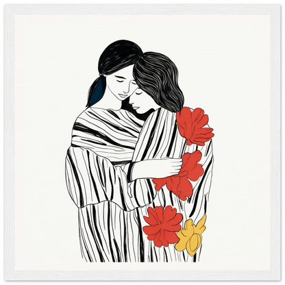 Line drawing of two people embracing with flowers, perfect for Tender Embrace Symphony