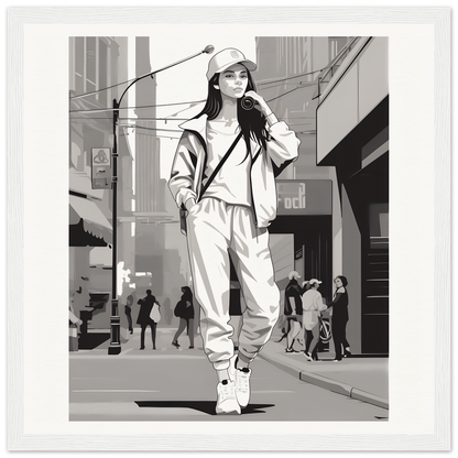 Black and white illustration of casual streetwear in Urban Dreamwalk Vogue special edition art™