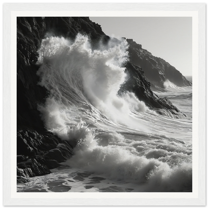 Ocean wave crashing on cliffs in Whirlwind’s Whisper special edition art™ on durable pine wood