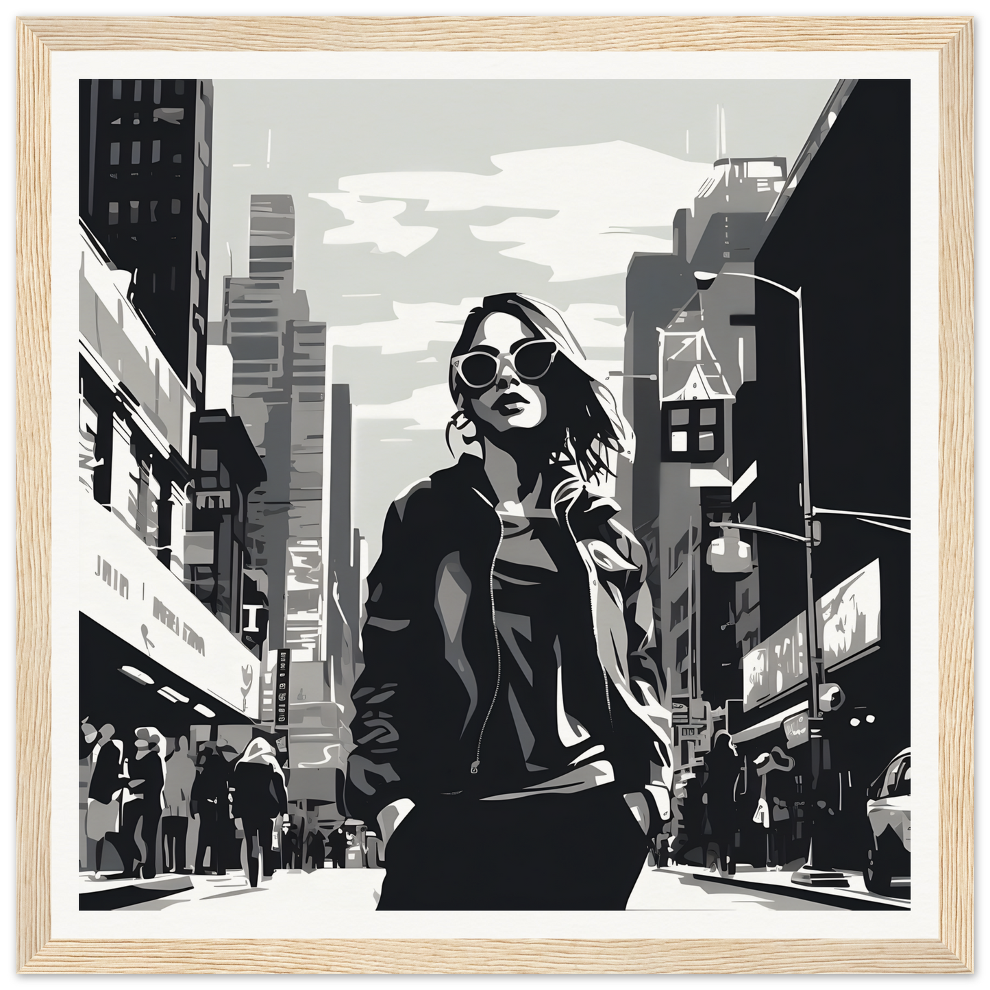 Stylized illustration of a cool character in sunglasses and leather jacket for Chic City’s Echoes