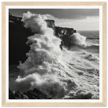 Powerful ocean waves crash on cliffs in Cliffs’ Chaotic Ballet seascape artwork