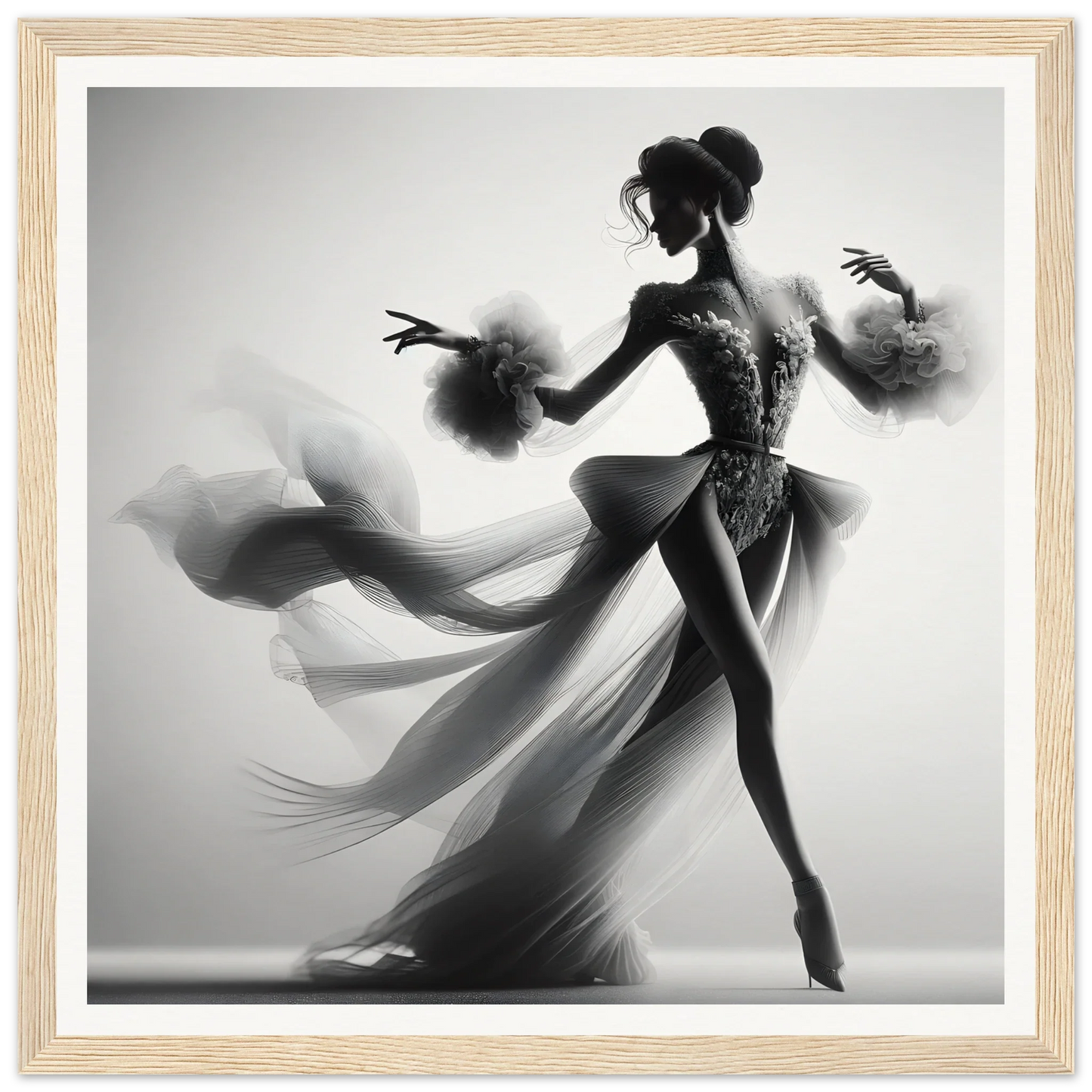 Graceful dancer in flowing fabric creating ethereal smoke, Dancing Lightstreams Afloat art