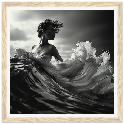 A dramatic black and white figure in crashing waves from Ebb Undulate Insights