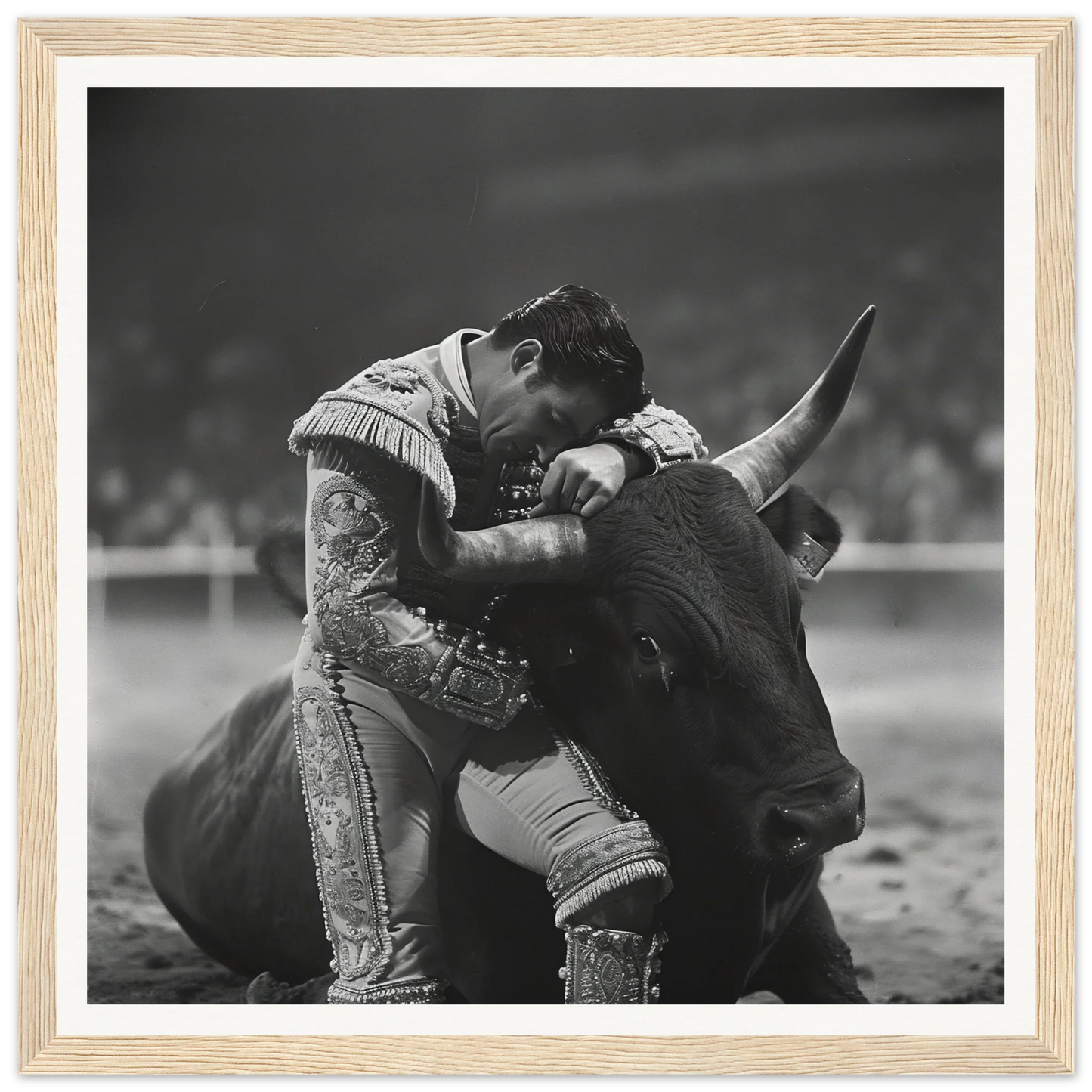 Matador grappling with a bull in dramatic black and white special edition art™