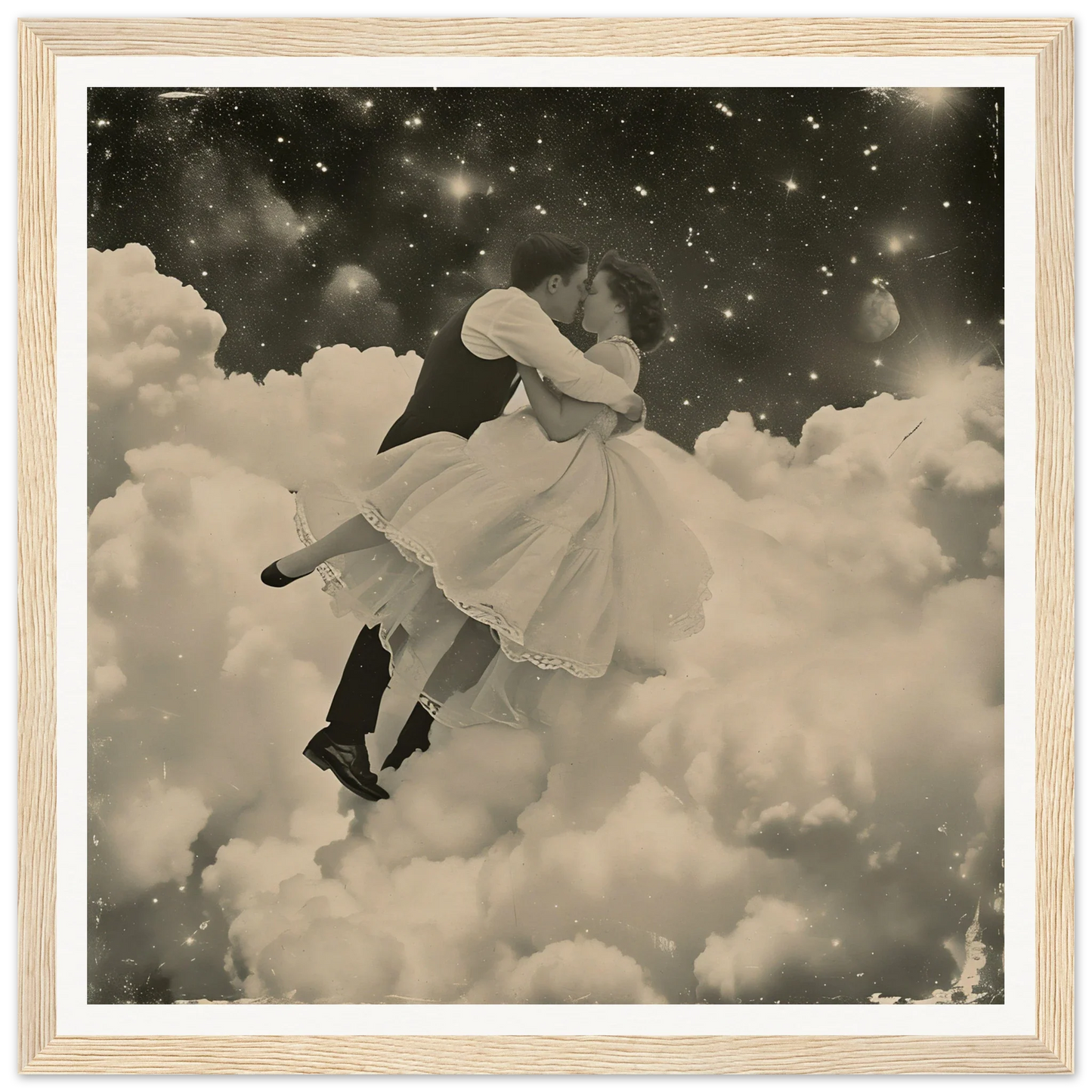 Figure in a white dress floating through clouds in Eternal Cosmic Swoon special edition art