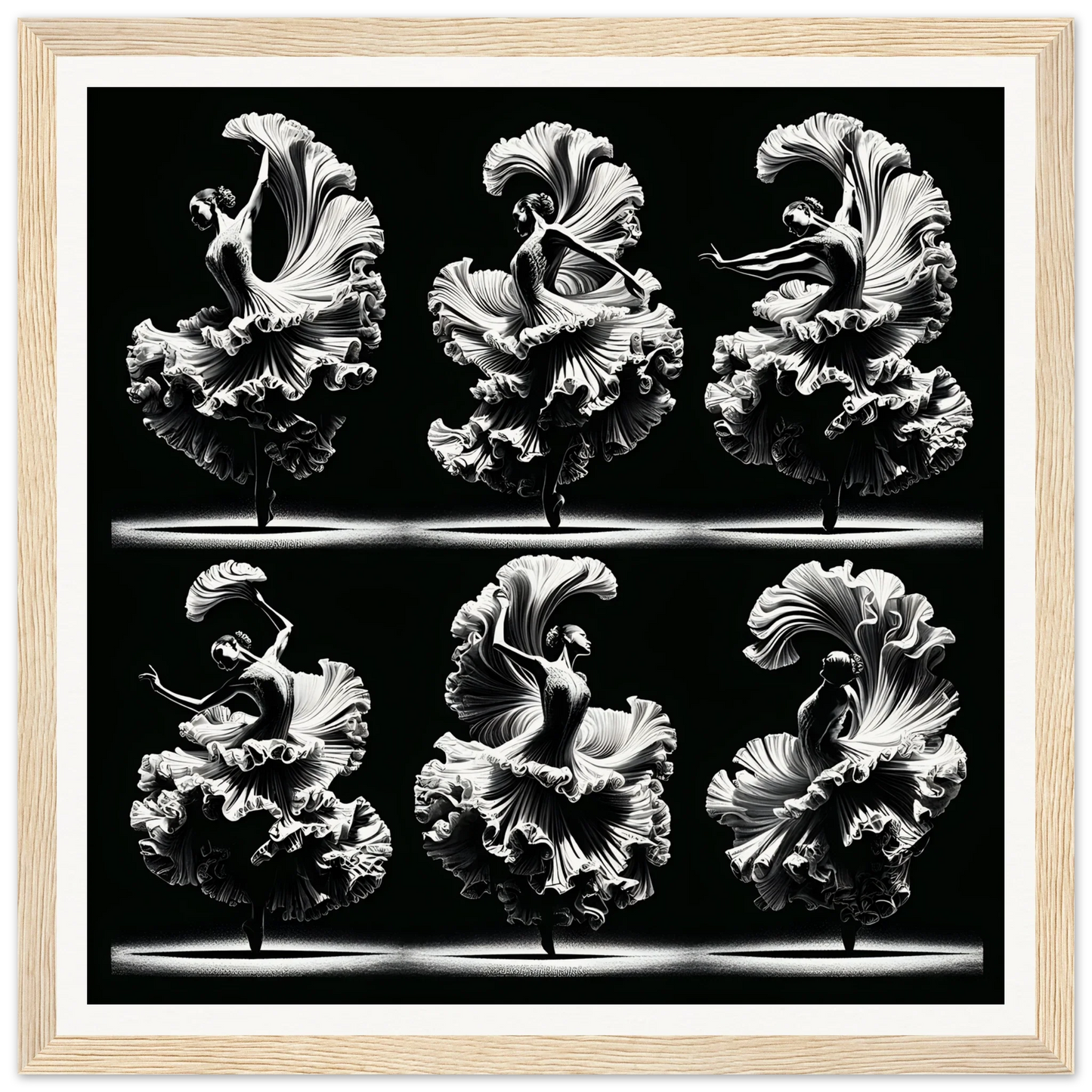 Six delicate ruffled carnations in Ethereal Ballet Whirl framed posters special edition art