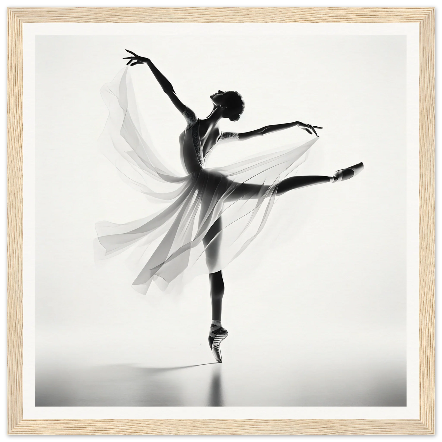 Graceful ballet dancer in flowing dress doing an arabesque for Ethereal Grace’s Whisper art