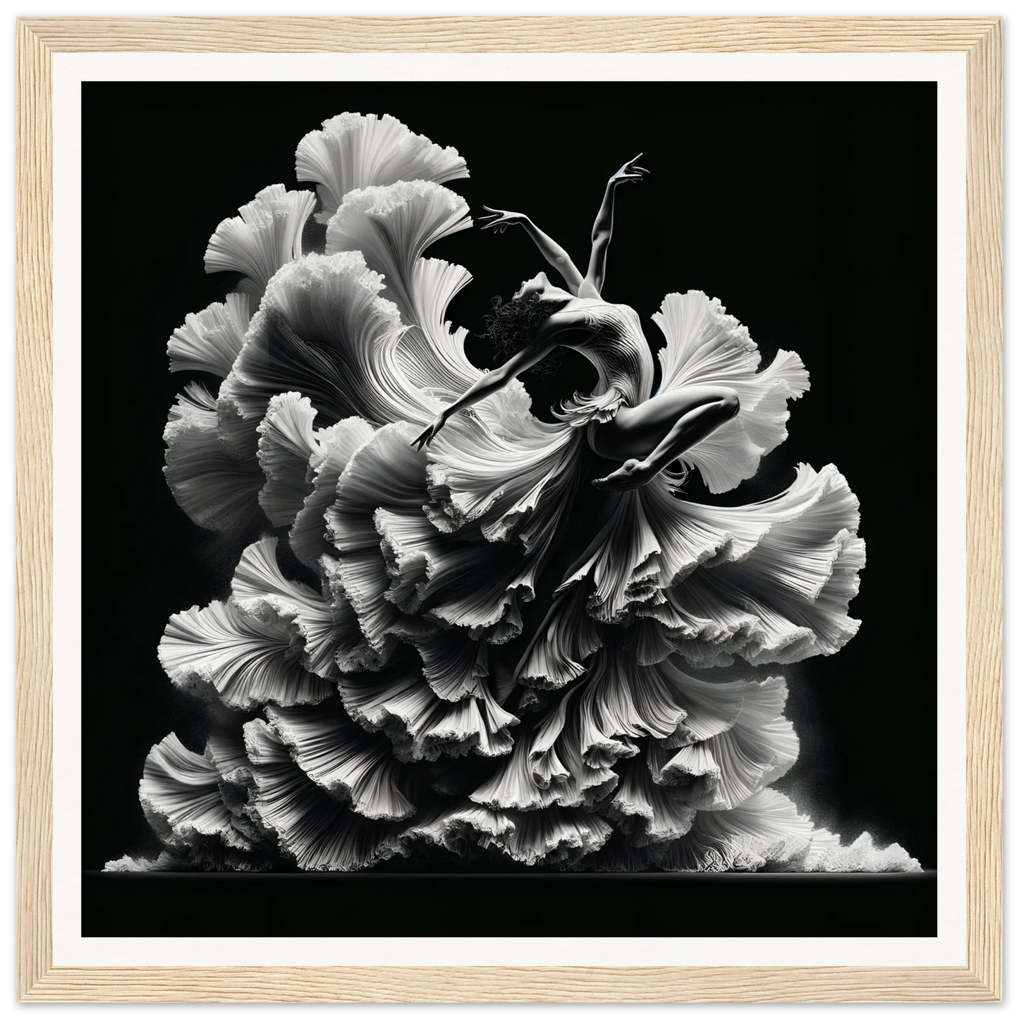 Delicate ruffled petals of a carnation in black and white from Ethereal Motion Reverie