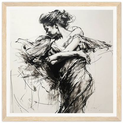 Expressive black and white sketch of a dancer for Festive Harmonic Meditations framed posters