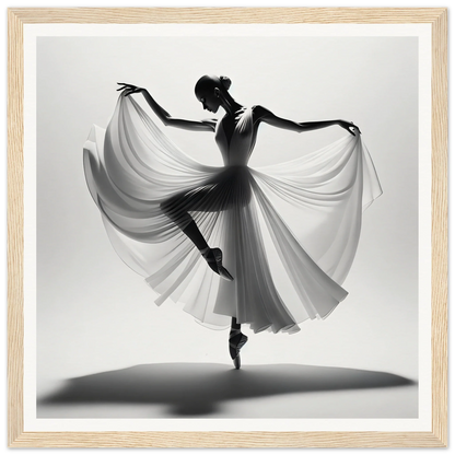 Graceful ballet silence silhouette of a dancer en pointe in a flowing dress for framed posters