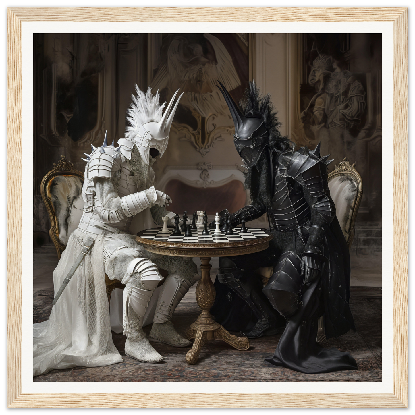 Two armored dragons playing chess in Iron Clash Atlas special edition art™