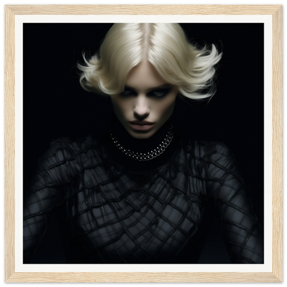 Dramatic portrait with platinum blonde hair in Luminous Gothic Whispers framed art