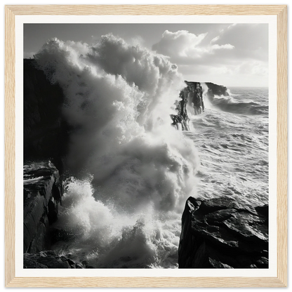 Powerful ocean waves crashing on cliffs in Majestic Tempest Dance artwork