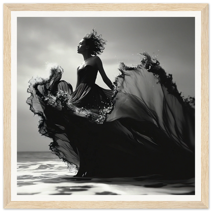 Silhouetted figure in a flowing black dress in Sea Elegance Ascends special edition art™