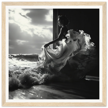 Flowing white dress in silhouette for Seas Dream Salutations special edition art
