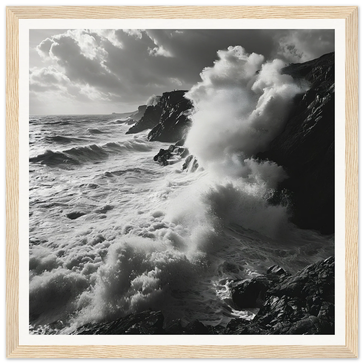 Powerful ocean waves crash on rocky cliffs in Sea’s Relentless Requiem special edition art™