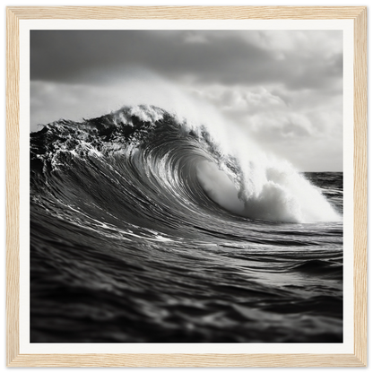 A powerful ocean wave curls in a barrel for Sea’s Thunderous Elegy framed posters