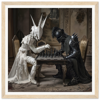 Two armored figures play chess in Serpentine Strategists Duel special edition art