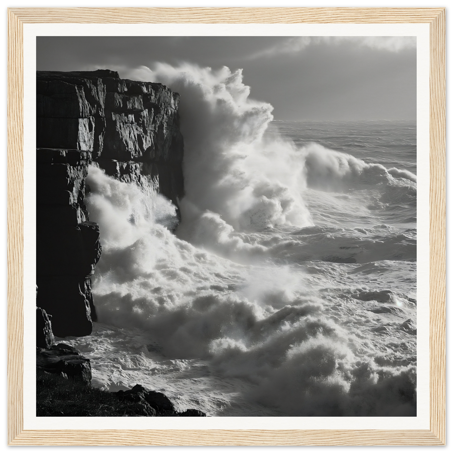 Powerful ocean waves crash on cliffs in Shattered Liquid Symphony special edition art™