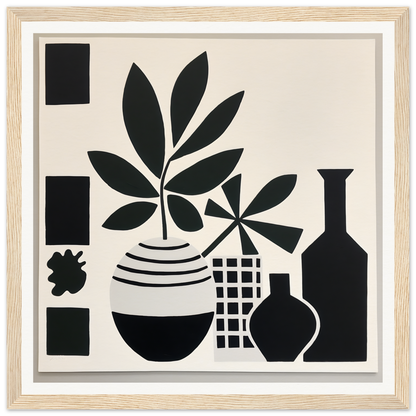 Black and white silhouette art of potted plants in geometric style for Soma Sonata Sleek