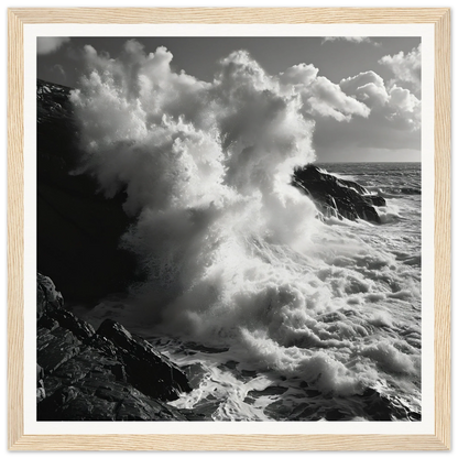 Ocean wave crashing on rocky cliffs in Tide’s Judgement Hour special edition art™