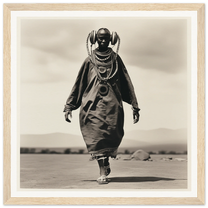 Traditional Maasai figure in ceremonial dress and beaded jewelry for Timeless Tribal Steps