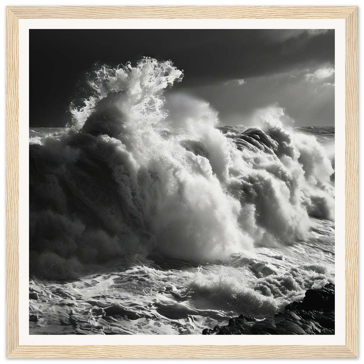 Dramatic black and white ocean wave crashing for Wave’s Celestial Rave special edition art™