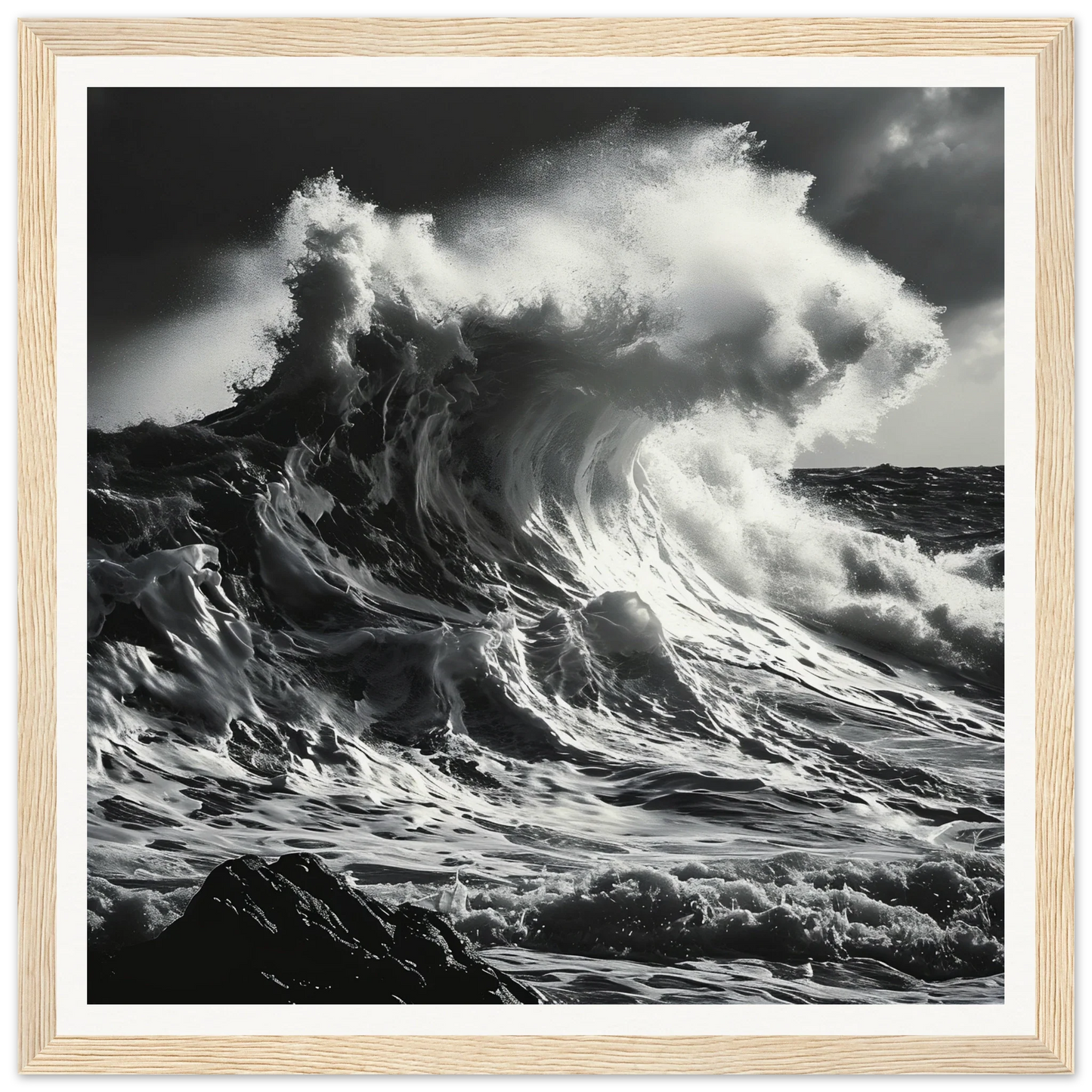 Dramatic ocean wave crashing in Wave’s Fury Howl framed wall art special edition art