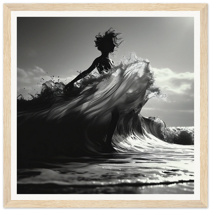 Silhouetted figure riding a wave in Waves of Fusion, a special edition art™ piece