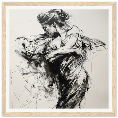 Dynamic charcoal sketch of a dancer in motion for Whispering Solar Solitude art