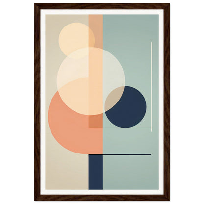 Abstract geometric artwork featuring overlapping circles and rectangles in muted pastel colors.