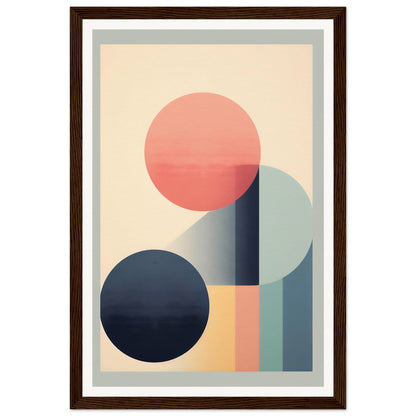 Abstract geometric artwork featuring circles and rectangles in muted pastel colors.