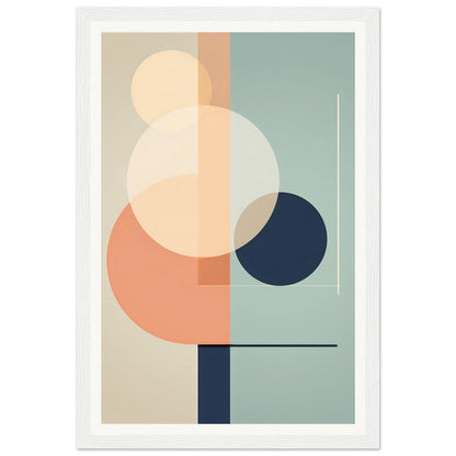 Abstract geometric composition featuring overlapping circles and rectangles in muted pastel colors.