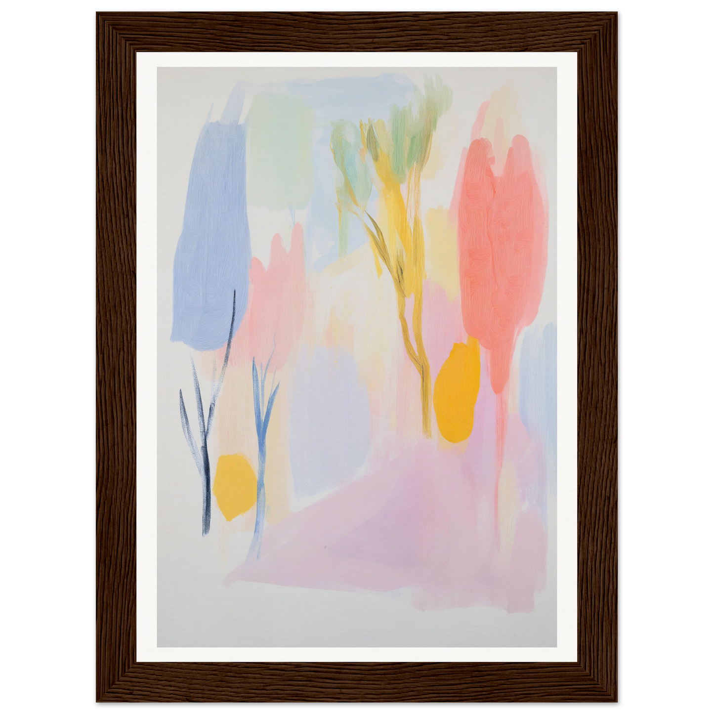 Framed wall art with pastel brushstrokes, perfect for room decor.