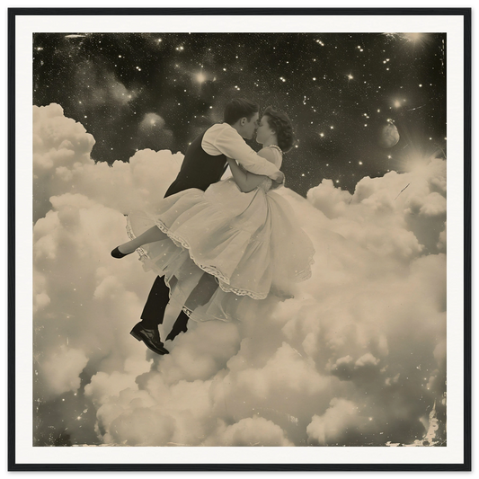 A couple in vintage clothing dancing among clouds in Eternal Cosmic Swoon art