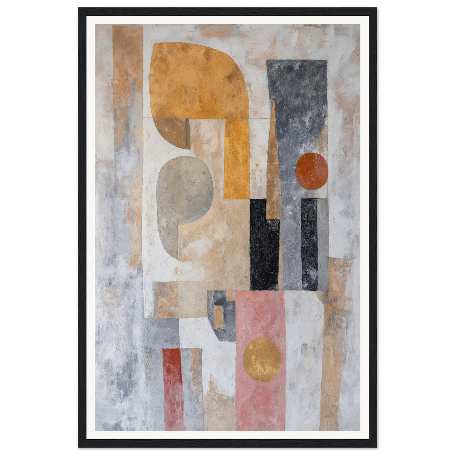 Framed wall art featuring abstract geometric shapes in earthy tones for your room decor.