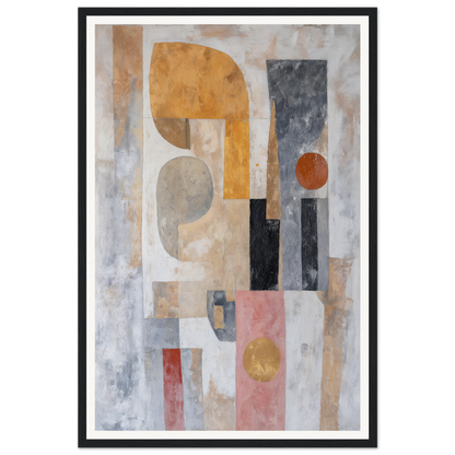 Framed wall art featuring abstract geometric shapes in earthy tones for your room decor.