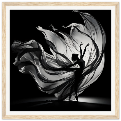 Silhouetted dancer in flowing fabric for Ethereal Dance Reverie art piece