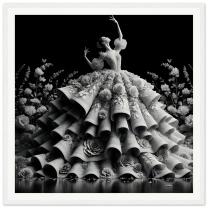 Dancer in ruffled gown striking a pose for Baroque Blossom Ballet framed poster