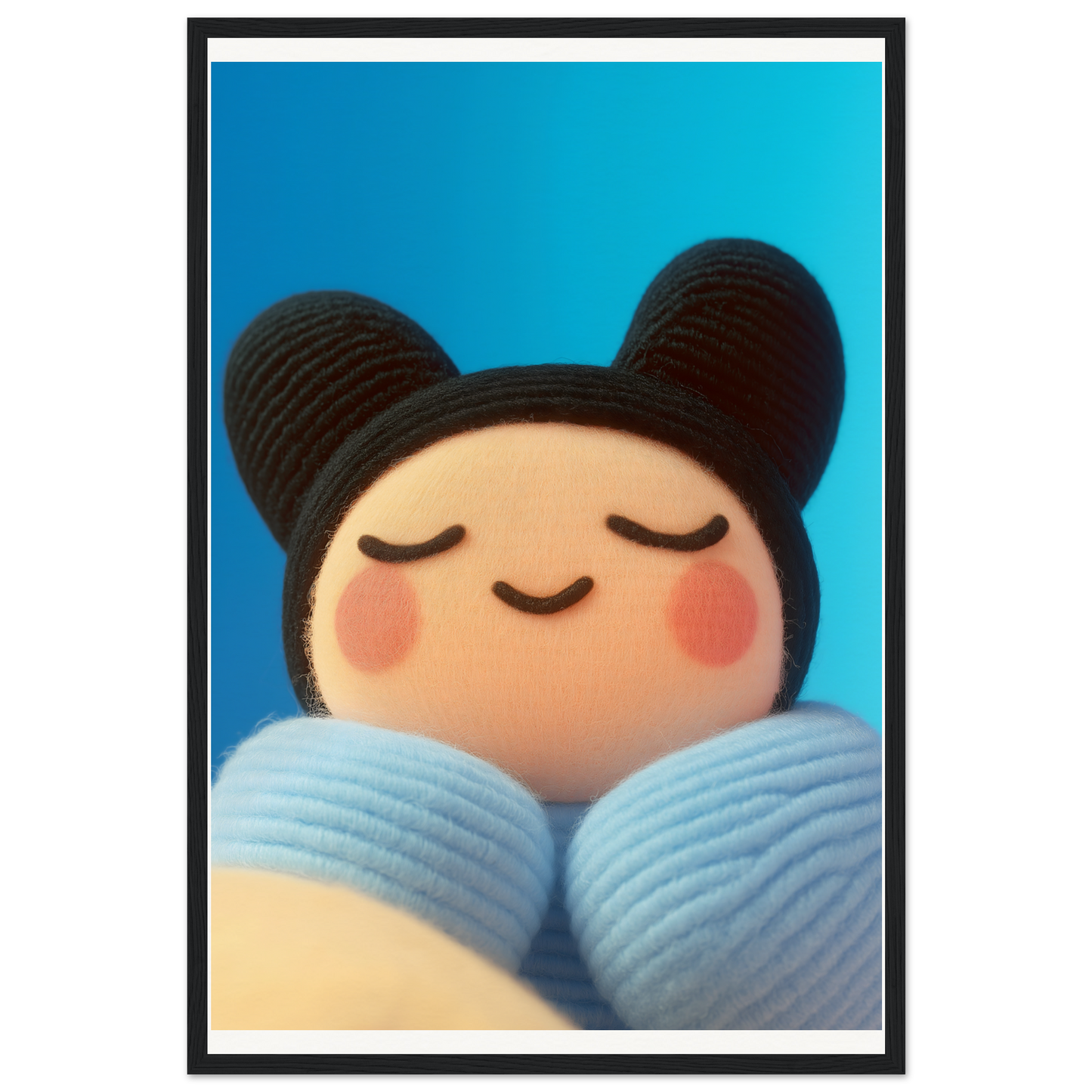 Framed Skybound Plush Reverie wall art with a whimsical character, perfect for home and cool room decor, adding joy and style.