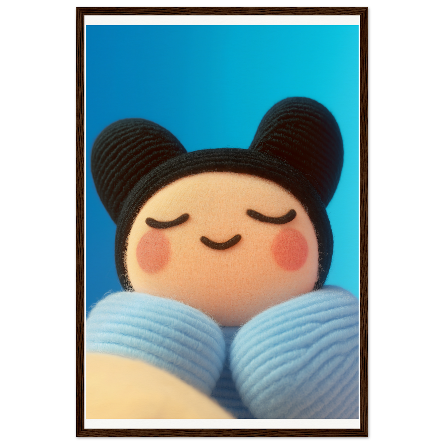 Framed Skybound Plush Reverie wall art with a dreamy character against a vibrant blue sky, perfect for home and cool room decor.