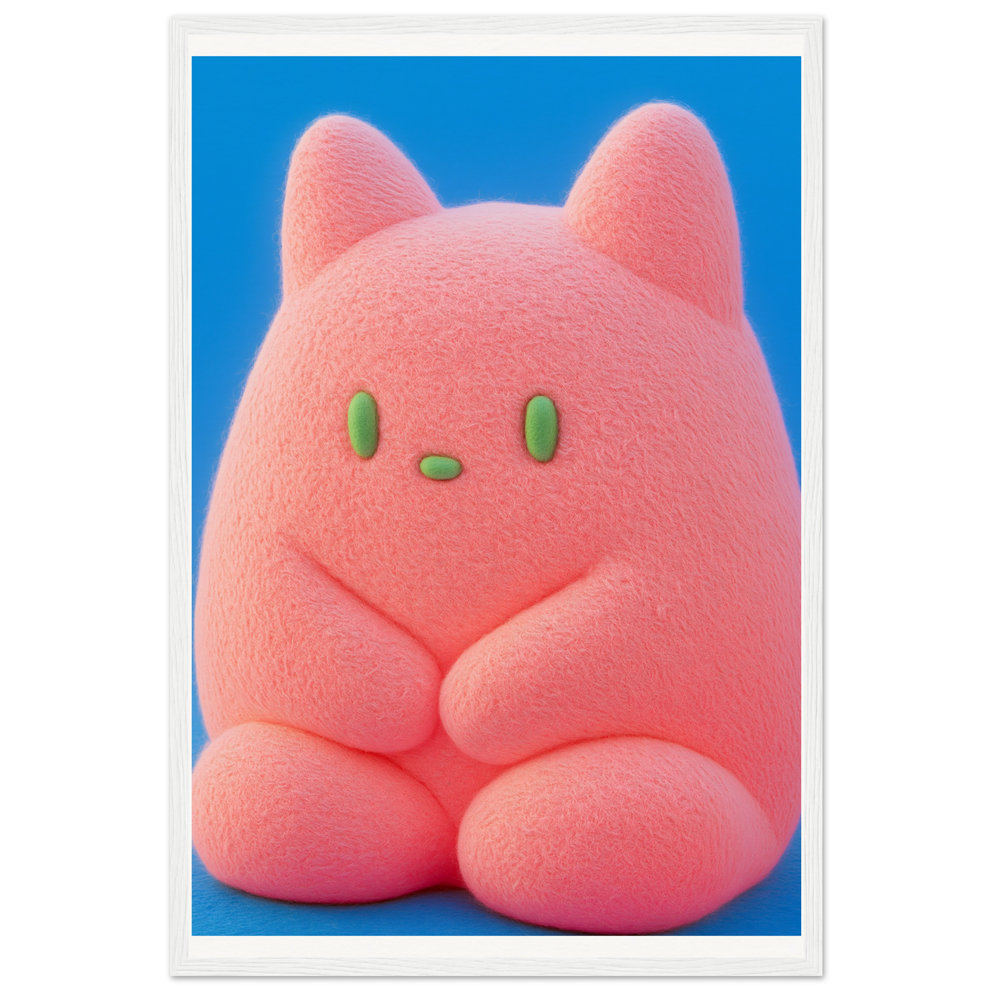 Plush Pink Cosmos wall art featuring a whimsical, rounded character with a shy pose; ideal for stylish home and cool room decor.