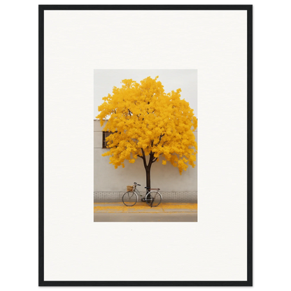 Bicycle under a yellow-leafed tree in Lemonade Gaze Reverie framed wall art